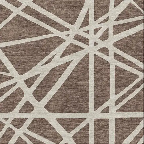 Brown And Ivory Geometric Washable Area Rug With UV Protection Photo 2