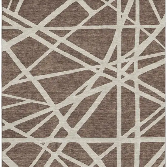 Brown And Ivory Geometric Washable Area Rug With UV Protection Photo 3