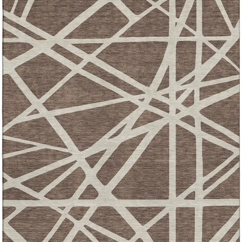 Brown And Ivory Geometric Washable Area Rug With UV Protection Photo 3