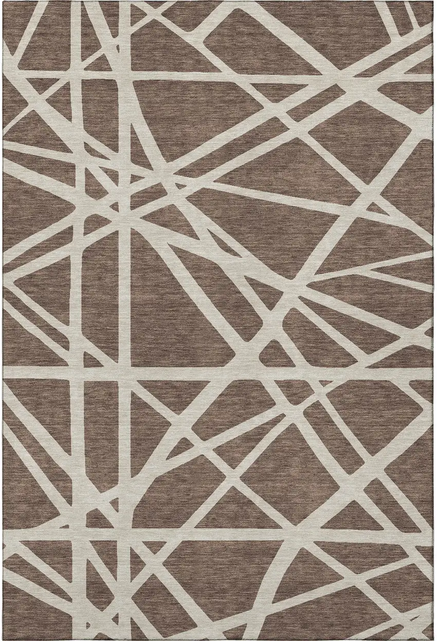 Brown And Ivory Geometric Washable Area Rug With UV Protection Photo 3