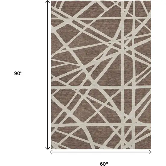 Brown And Ivory Geometric Washable Area Rug With UV Protection Photo 8