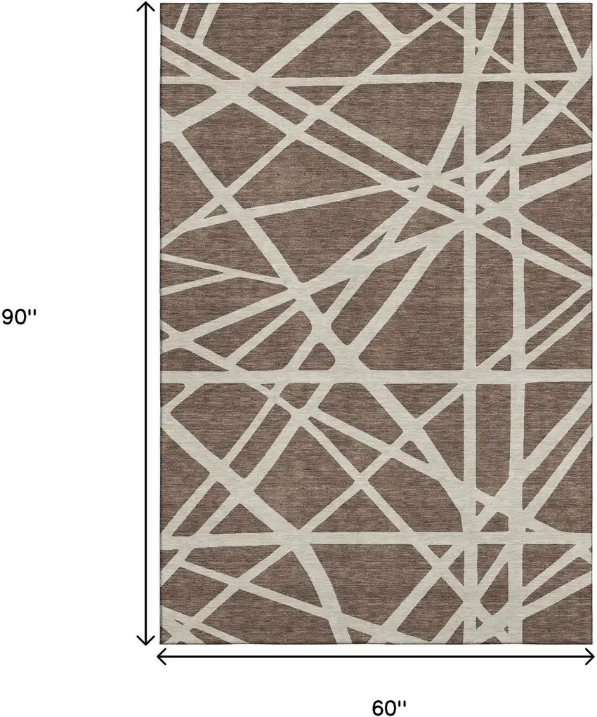 Brown And Ivory Geometric Washable Area Rug With UV Protection Photo 8