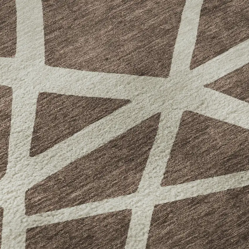 Brown And Ivory Geometric Washable Area Rug With UV Protection Photo 9