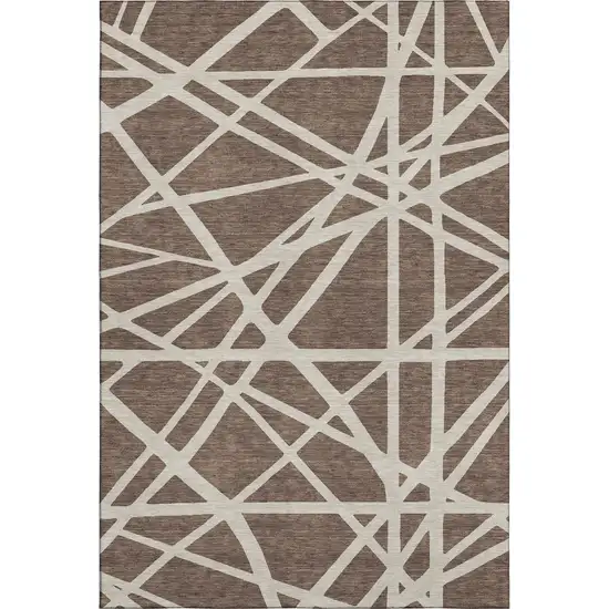 Brown And Ivory Geometric Washable Area Rug With UV Protection Photo 1