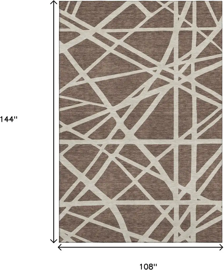 Brown And Ivory Geometric Washable Area Rug With UV Protection Photo 9