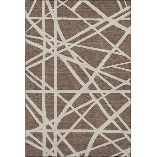 Brown And Ivory Geometric Washable Area Rug With UV Protection Photo 2