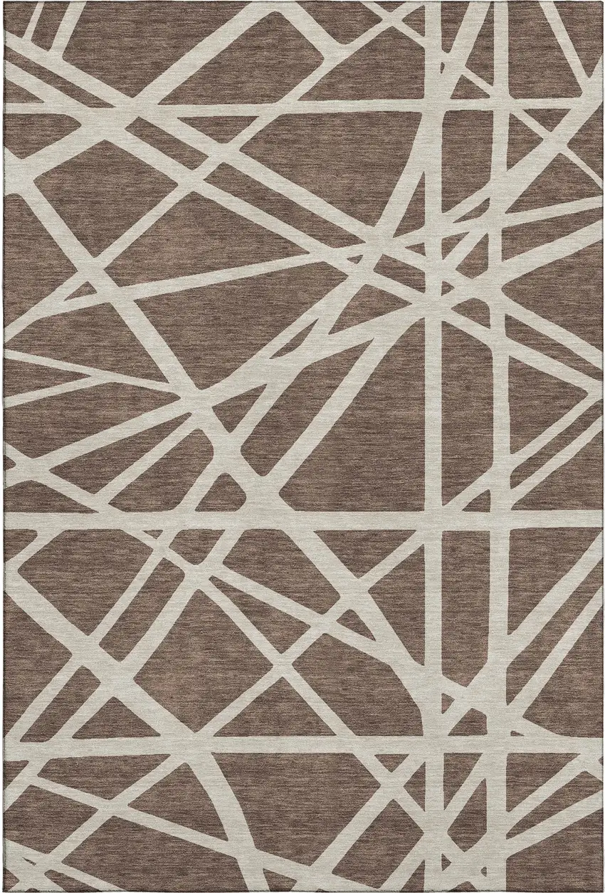 Brown And Ivory Geometric Washable Area Rug With UV Protection Photo 1
