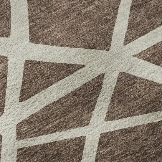 Brown And Ivory Geometric Washable Area Rug With UV Protection Photo 8