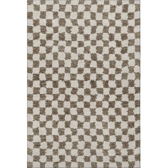 Brown And Ivory Geometric Washable Area Rug With UV Protection Photo 4