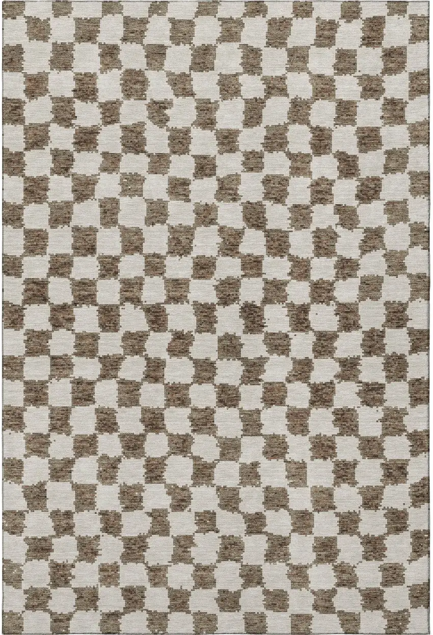 Brown And Ivory Geometric Washable Area Rug With UV Protection Photo 4