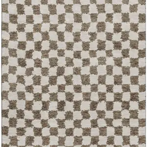 Photo of Brown And Ivory Geometric Washable Area Rug With UV Protection