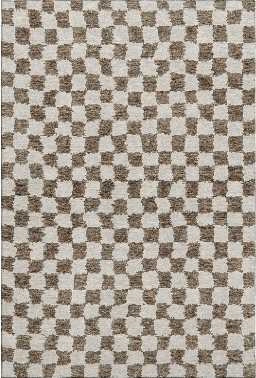 Brown And Ivory Geometric Washable Area Rug With UV Protection Photo 1