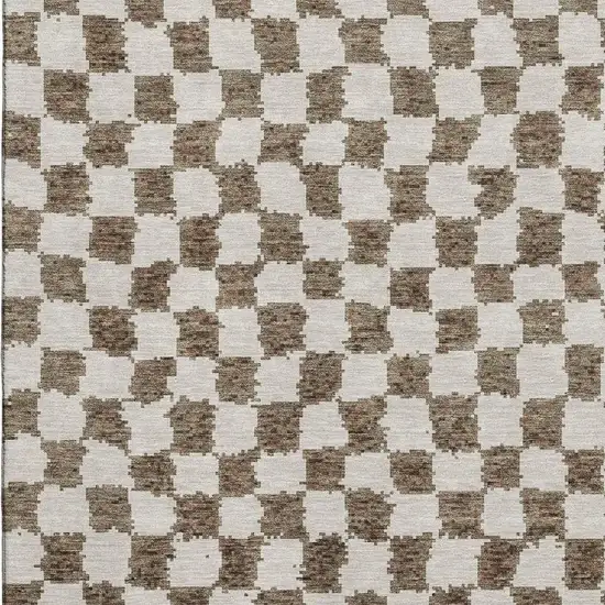 Brown And Ivory Geometric Washable Area Rug With UV Protection Photo 3
