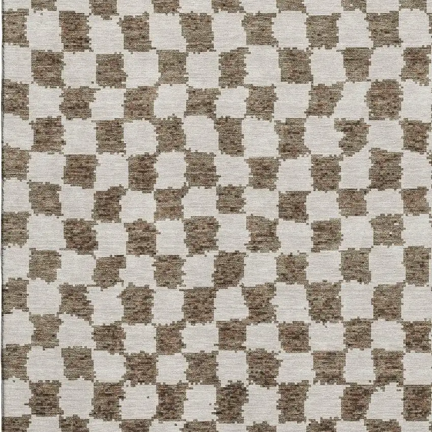 Brown And Ivory Geometric Washable Area Rug With UV Protection Photo 3