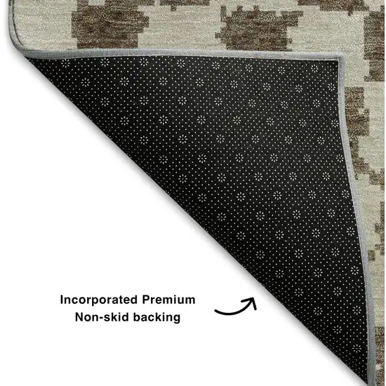Brown And Ivory Geometric Washable Area Rug With UV Protection Photo 7