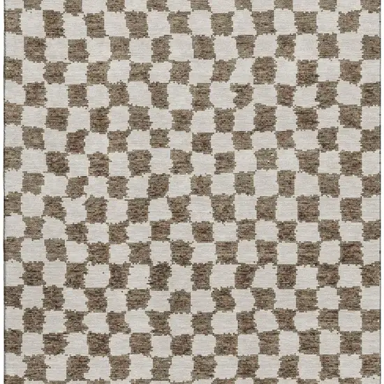 Brown And Ivory Geometric Washable Area Rug With UV Protection Photo 4