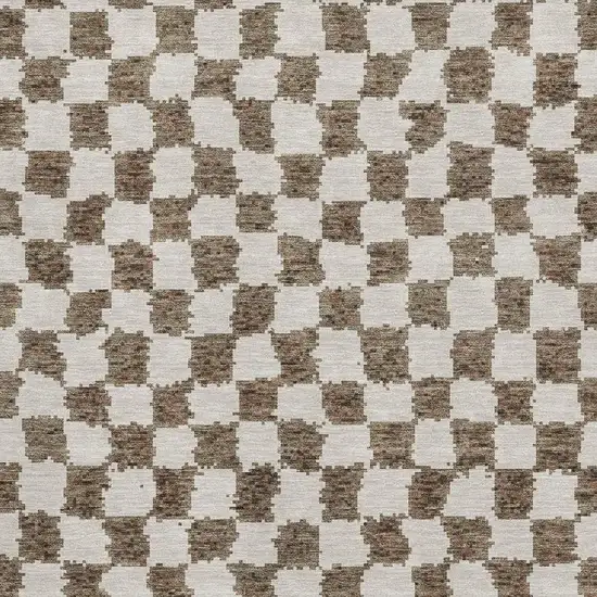 Brown And Ivory Geometric Washable Area Rug With UV Protection Photo 3