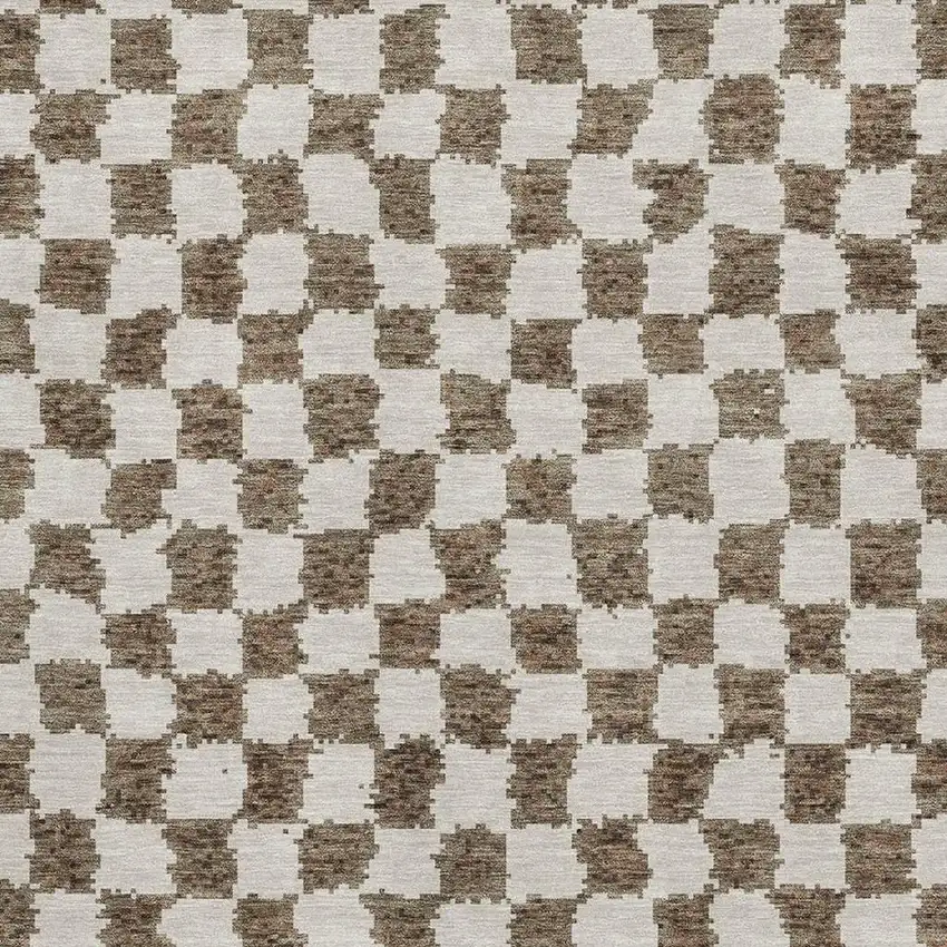 Brown And Ivory Geometric Washable Area Rug With UV Protection Photo 3