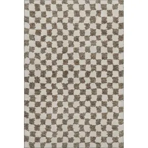 Photo of Brown And Ivory Geometric Washable Area Rug With UV Protection