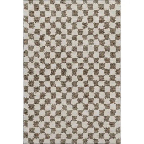 Brown And Ivory Geometric Washable Area Rug With UV Protection Photo 1