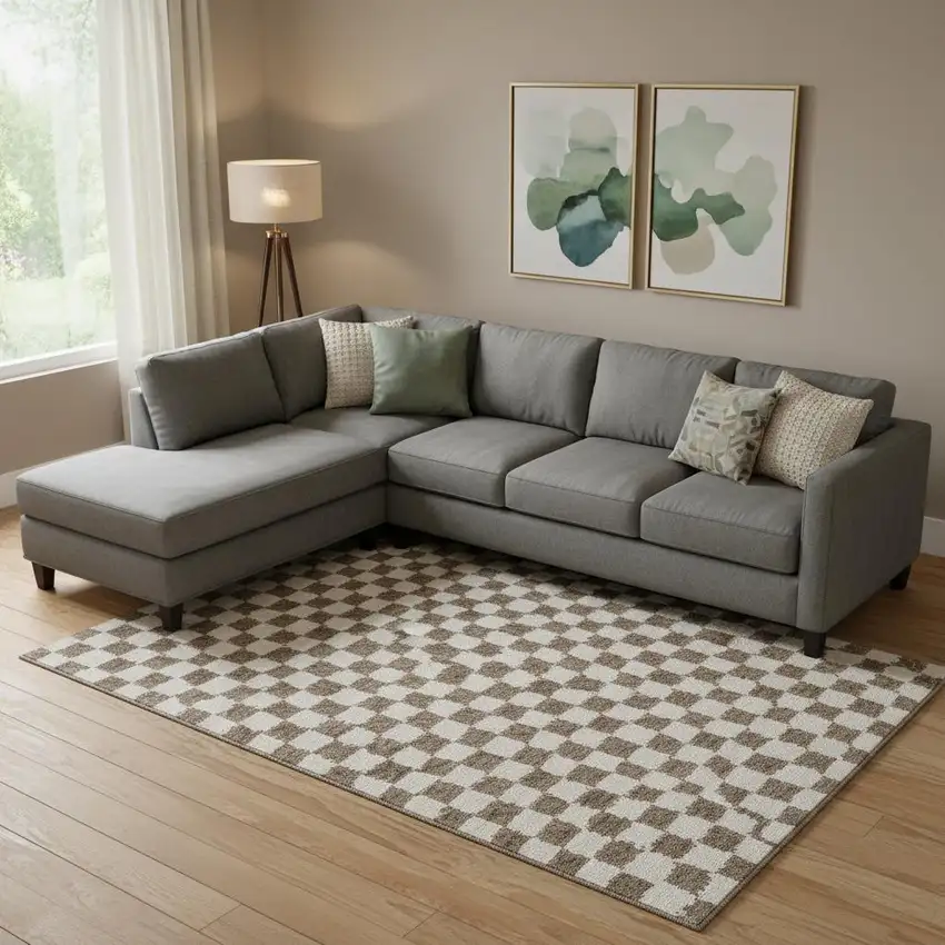 Brown And Ivory Geometric Washable Area Rug With UV Protection Photo 2