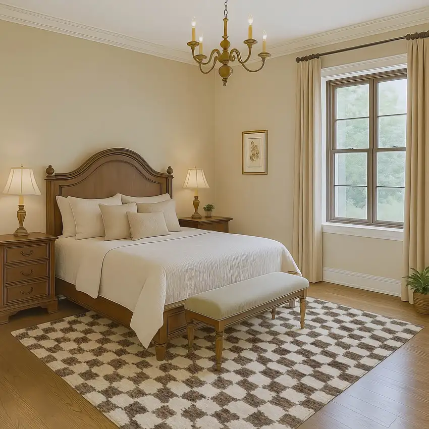 Brown And Ivory Geometric Washable Area Rug With UV Protection Photo 6