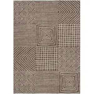 Photo of Brown And Ivory Geometric Washable Indoor Outdoor Area Rug