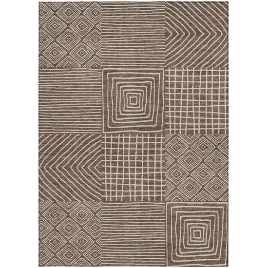 Brown And Ivory Geometric Washable Indoor Outdoor Area Rug Photo 7