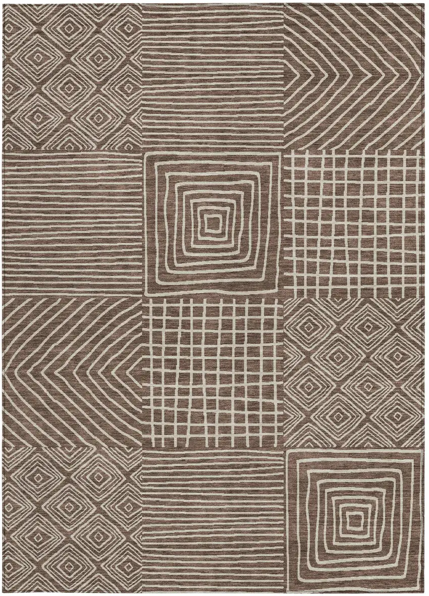 Brown And Ivory Geometric Washable Indoor Outdoor Area Rug Photo 7