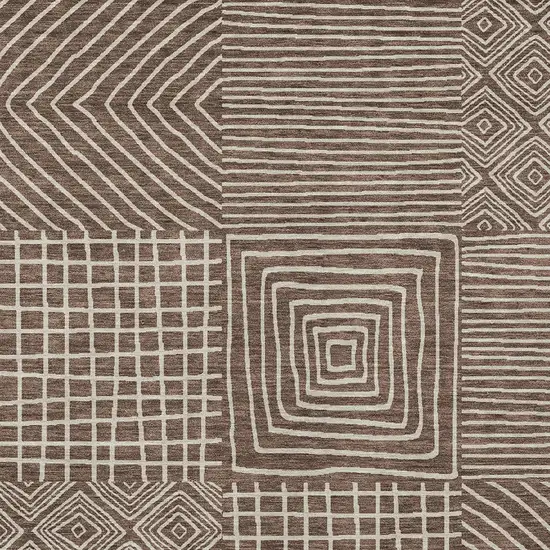 Brown And Ivory Geometric Washable Indoor Outdoor Area Rug Photo 6