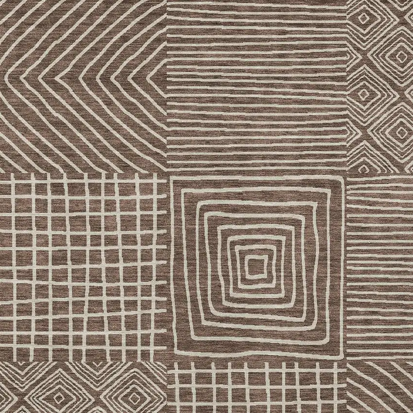 Brown And Ivory Geometric Washable Indoor Outdoor Area Rug Photo 6