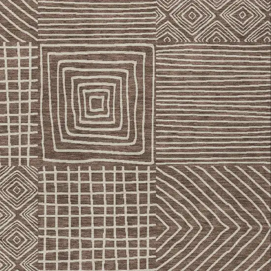 Brown And Ivory Geometric Washable Indoor Outdoor Area Rug Photo 6