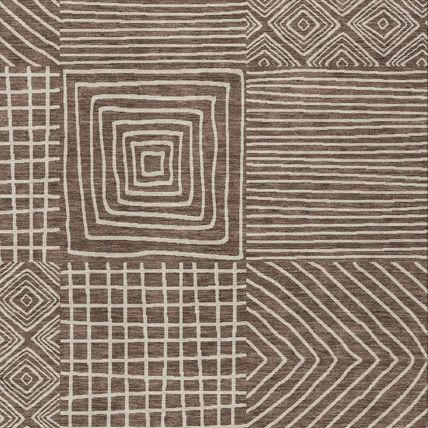 Brown And Ivory Geometric Washable Indoor Outdoor Area Rug Photo 6