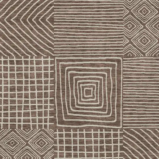Brown And Ivory Geometric Washable Indoor Outdoor Area Rug Photo 6