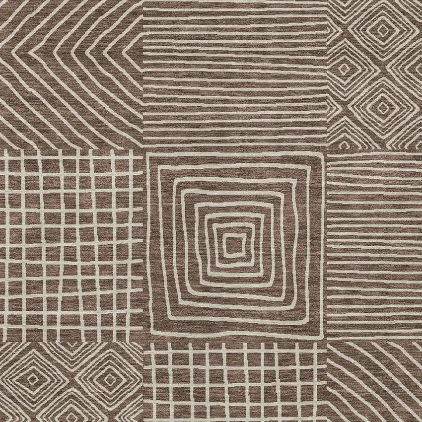 Brown And Ivory Geometric Washable Indoor Outdoor Area Rug Photo 6