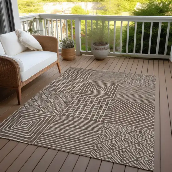 Brown And Ivory Geometric Washable Indoor Outdoor Area Rug Photo 8