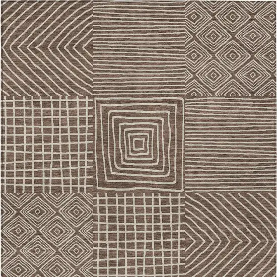 Brown And Ivory Geometric Washable Indoor Outdoor Area Rug Photo 7