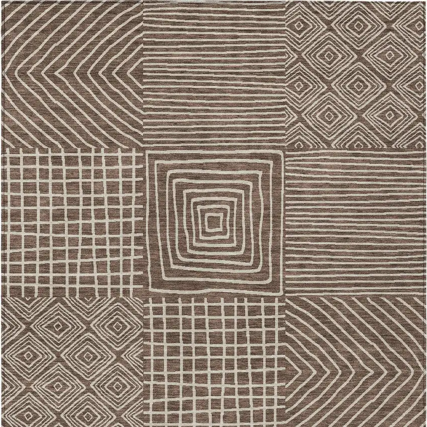 Brown And Ivory Geometric Washable Indoor Outdoor Area Rug Photo 7