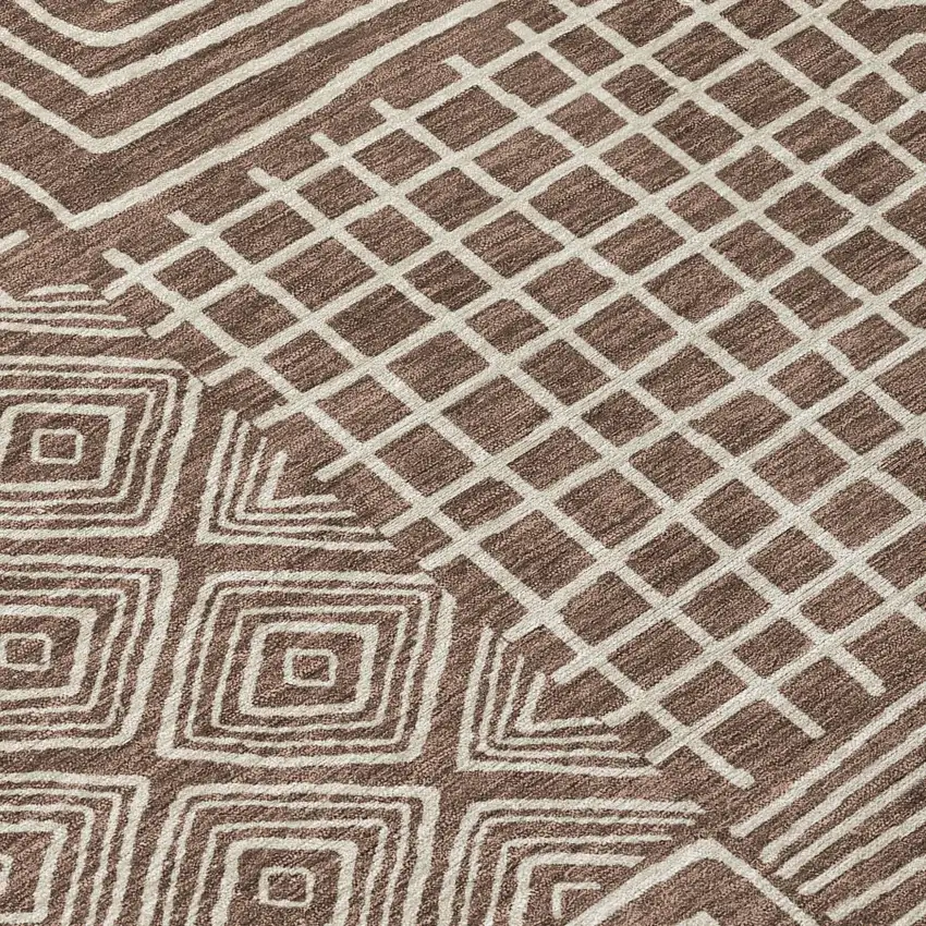 Brown And Ivory Geometric Washable Indoor Outdoor Area Rug Photo 5