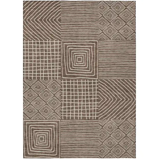 Brown And Ivory Geometric Washable Indoor Outdoor Area Rug Photo 2