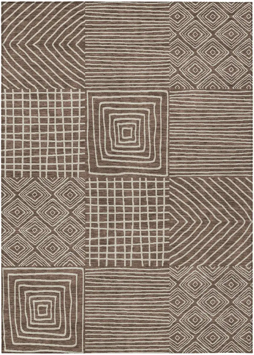 Brown And Ivory Geometric Washable Indoor Outdoor Area Rug Photo 2