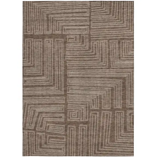 Brown And Ivory Geometric Washable Indoor Outdoor Area Rug Photo 6