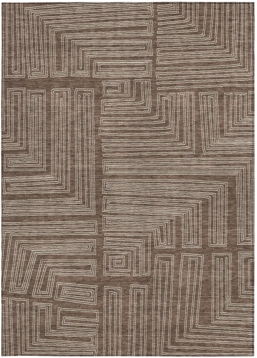 Brown And Ivory Geometric Washable Indoor Outdoor Area Rug Photo 6