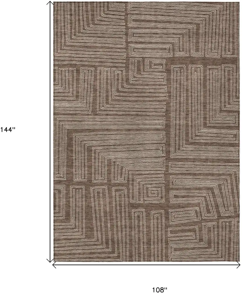 Brown And Ivory Geometric Washable Indoor Outdoor Area Rug Photo 7