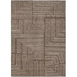 Photo of Brown And Ivory Geometric Washable Indoor Outdoor Area Rug