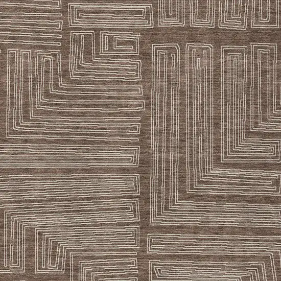 Brown And Ivory Geometric Washable Indoor Outdoor Area Rug Photo 5