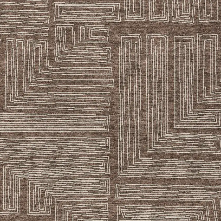 Brown And Ivory Geometric Washable Indoor Outdoor Area Rug Photo 5