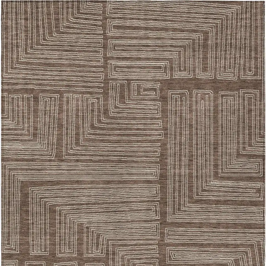 Brown And Ivory Geometric Washable Indoor Outdoor Area Rug Photo 6