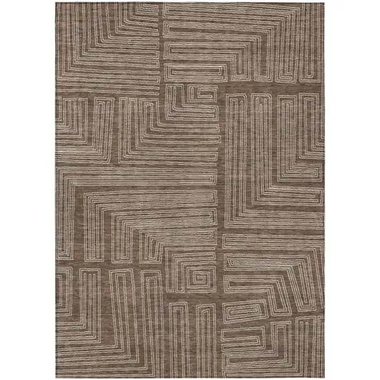 Brown And Ivory Geometric Washable Indoor Outdoor Area Rug Photo 2
