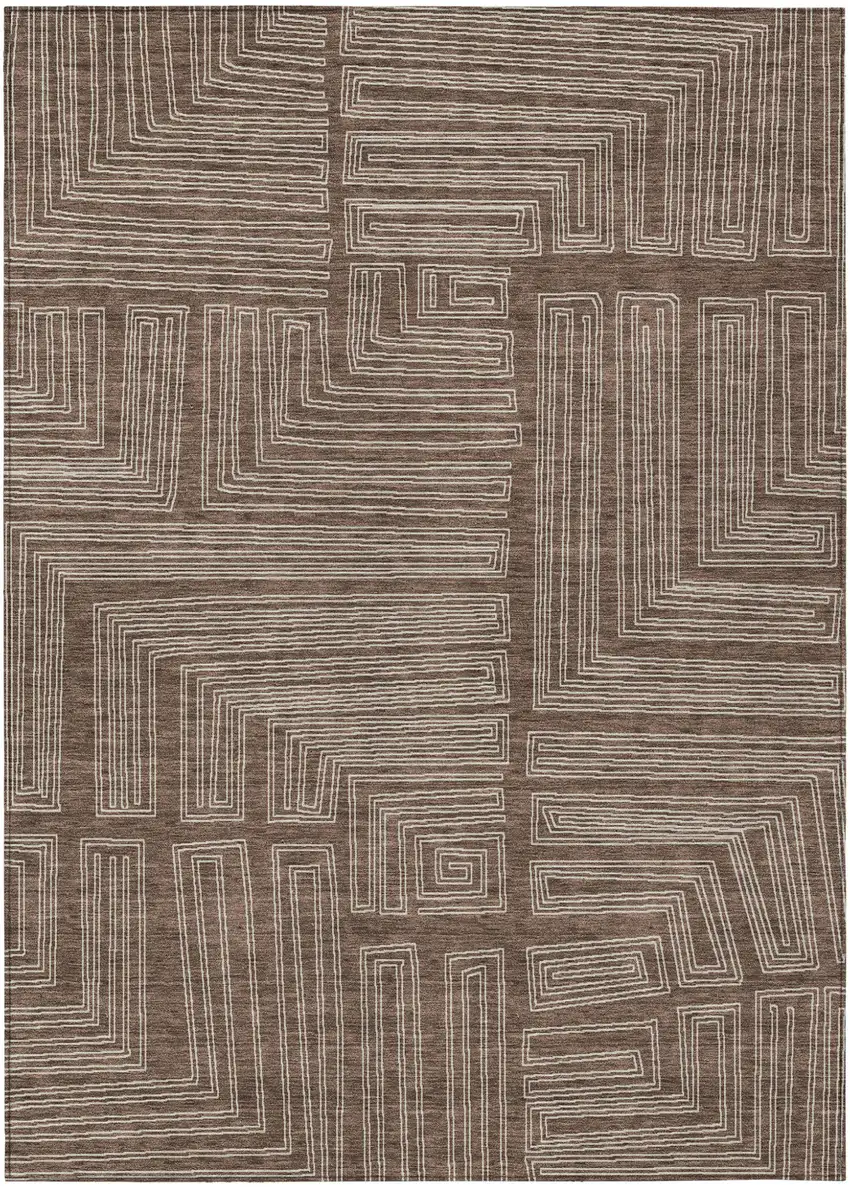 Brown And Ivory Geometric Washable Indoor Outdoor Area Rug Photo 2
